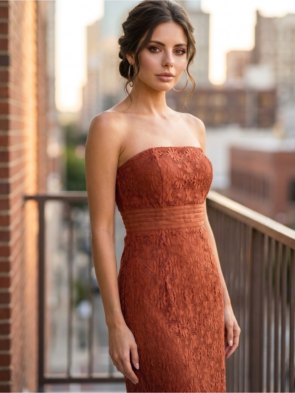 Laundry By Shelli Segal Women’s Dress Strapless Vintage Y2K Lace Silk Terracotta